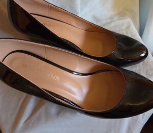 Wayderns Black Patent Wedge Shoes